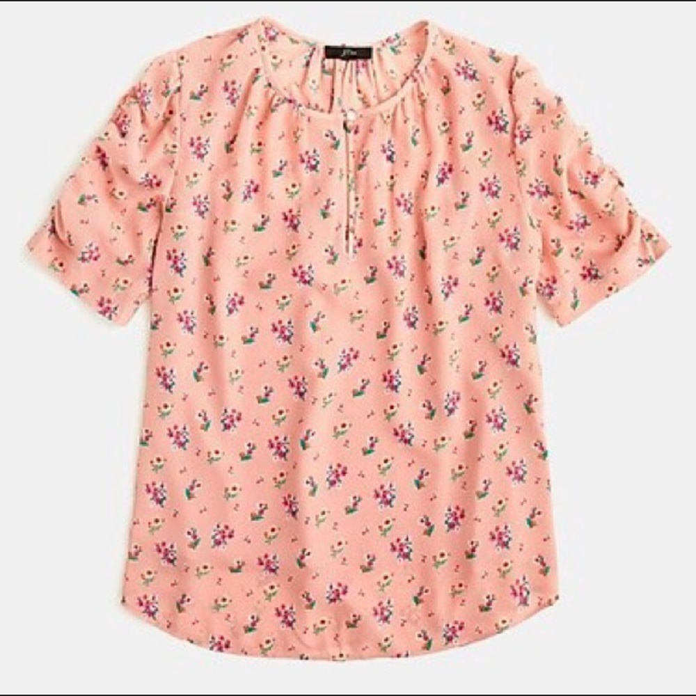 J. Crew Floral Ruched Sleeve Blouse NWT